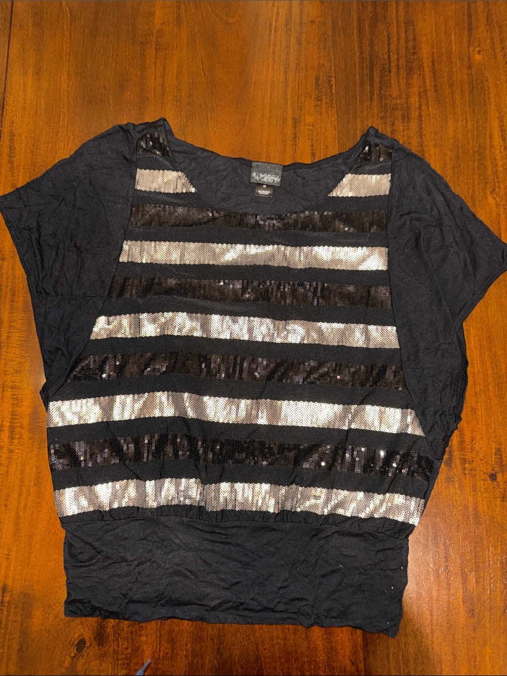 Black Striped Sequin Women's Top